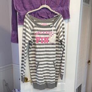 NWT PINK Victoria's Secret Gray and White Striped Dress with Pink Accents